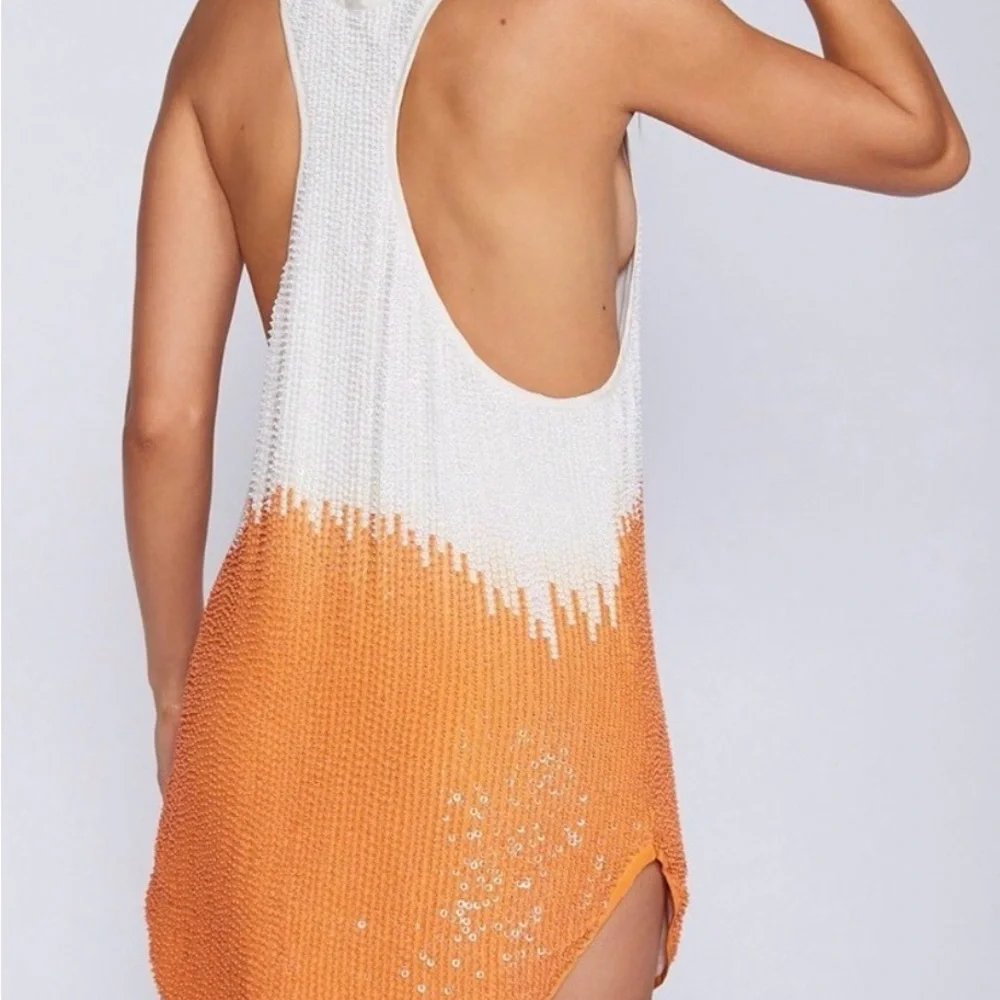 Free people Iryna Dip Dye Tank Dress Small Orange Combo Boho MSRP $320.00